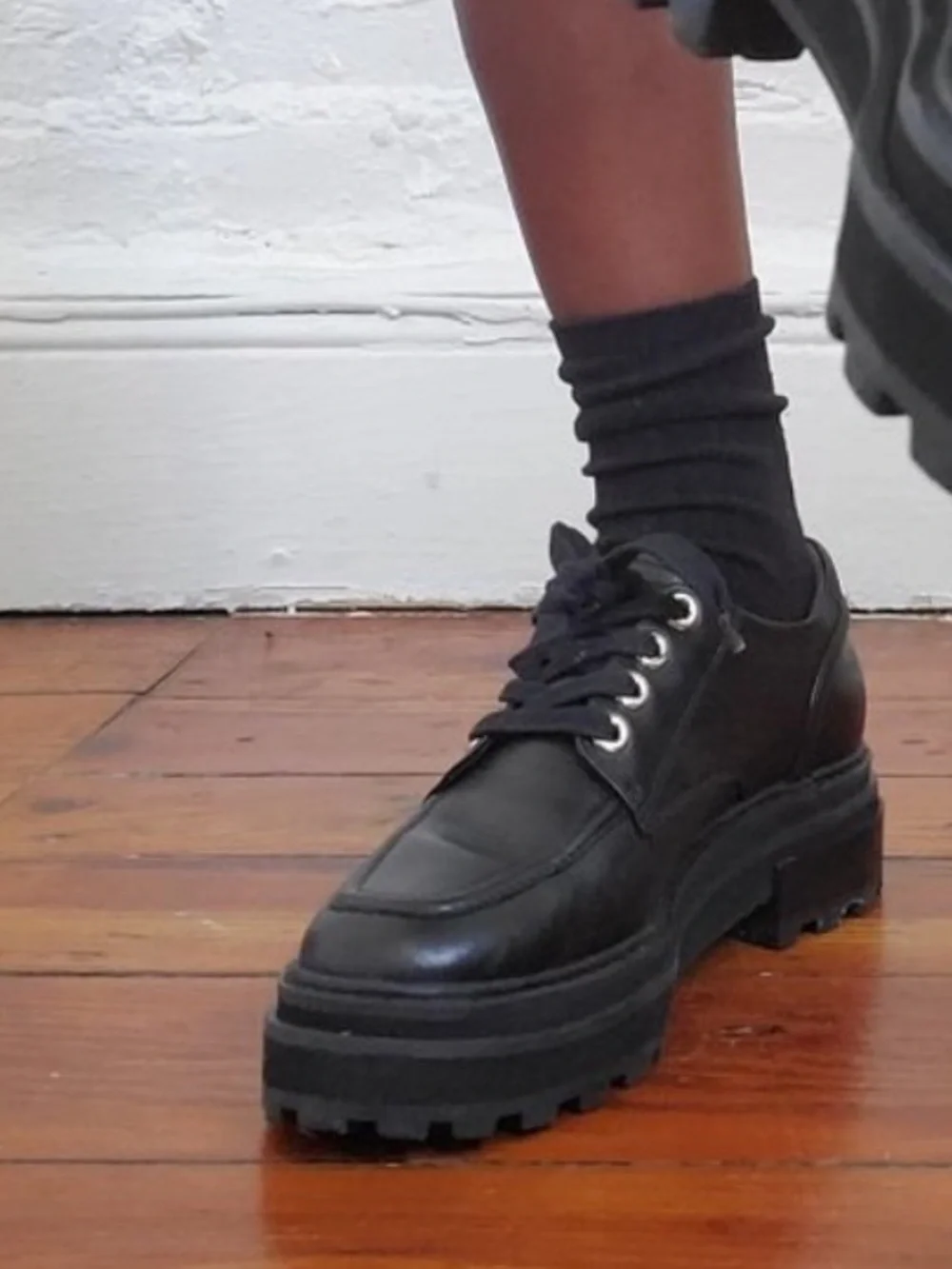 NWT SCHUTZ Black Bethie Platform Leather Oxfords Sz 7.5B